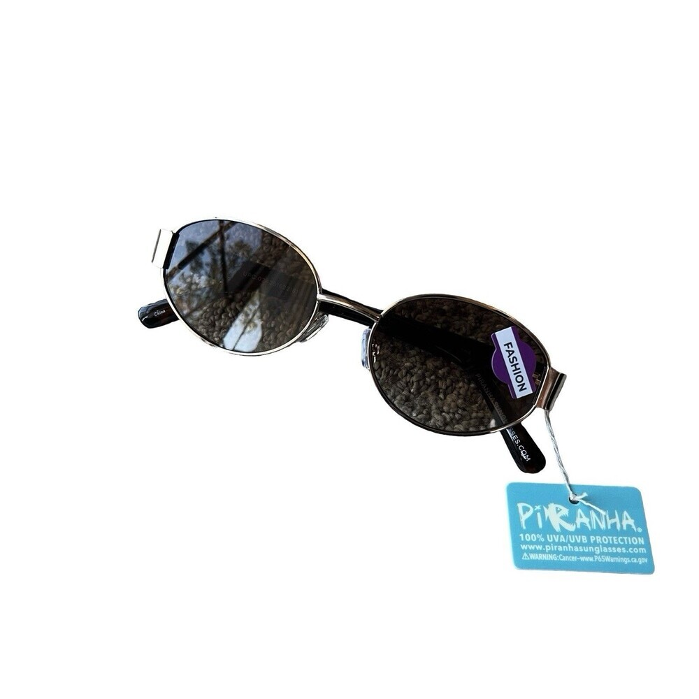 Piranha Oval Sunglasses NWT Gold Brown Metal Retro Y2K 90s UV400 Unisex Fashion